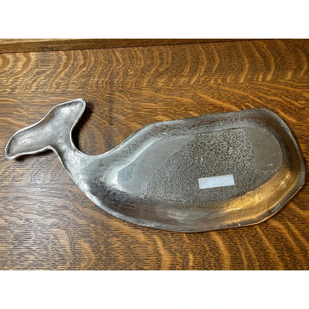 Vintage Cast Aluminum Whale Serving Tray Nautical Trinket Dish Silver 13.5 Inch